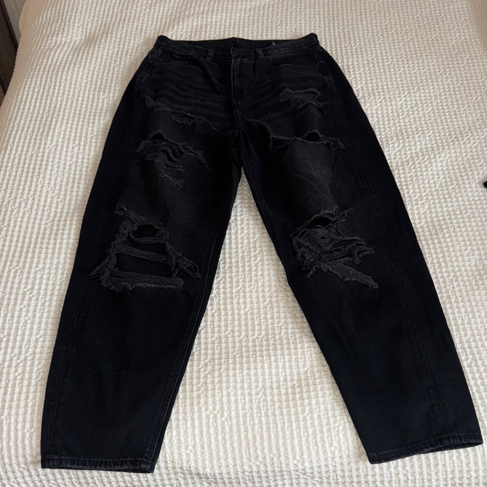 American Eagle Outfitters Women's Black Distressed Boot Cut Jeans